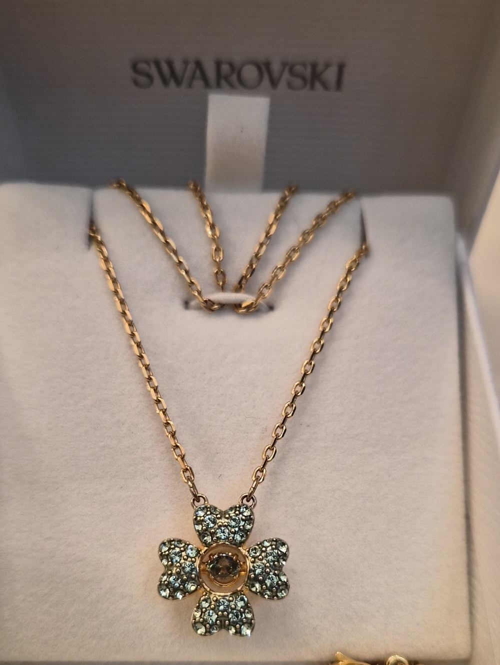 Swarovski Rose Gold Flower Pendant Necklace with Light Green Crystals
